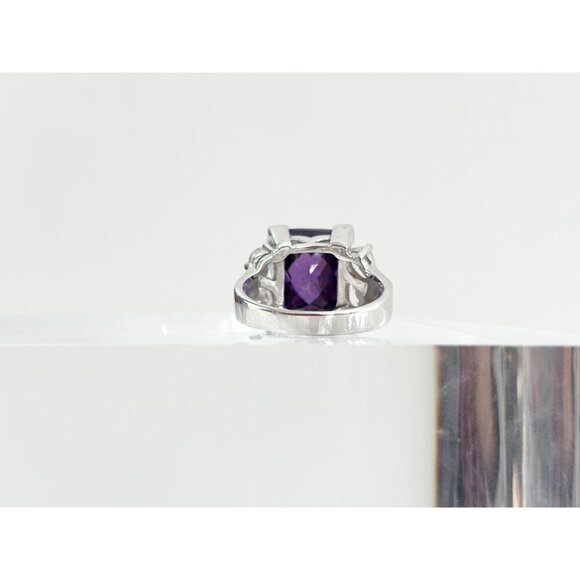 Purple Cubic Zirconia Sterling Silver Multi Gemstone Vintage Ring - sz 9 - Picture 5 of 10
